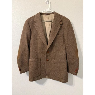 Blazer deportivo Stafford para hombre marrón tweed parches en el codo a medida en EE. UU. 38R Foto 1 de 4