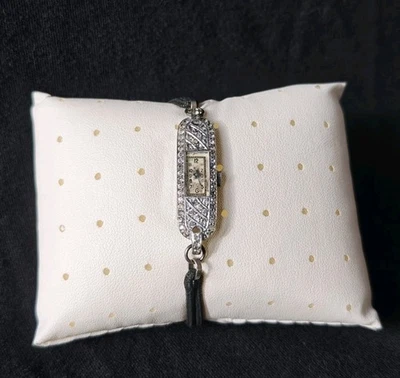 Alte Armbanduhr 925 Silber Art Déco Damen - Armbanduhr  Handaufzug Lederband  - Bild 1 von 4