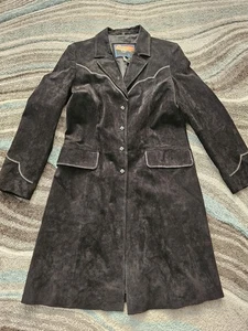 Vintage Cripple Creek schwarzer Wildleder langer Western Ledermantel Damen große 90er Jahre Y2k - Bild 1 von 9