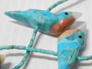 SANTO DOMINGO INDIAN BLUE BIRD NECKLACE STERLING SILVER TIPS + MULTI STONE INLAY - Picture 1 of 8