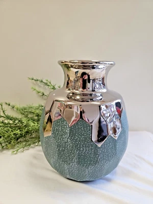 Vase Formano Edel Ca 22 cm Türkis Geschenkidee silber Keramik Wohnaccessoire - Bild 1 von 4