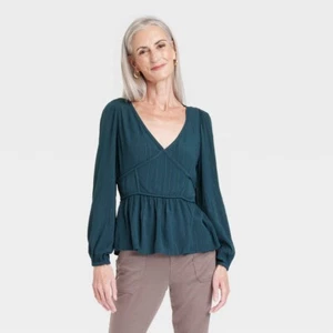 Women's Long Sleeve Embroidered Blouse - Knox Rose Teal Blue XXL - Picture 1 of 1
