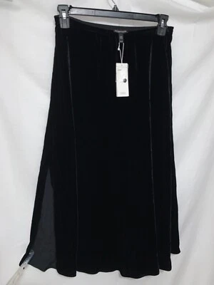 Falda midi Eileen Fisher negra de terciopelo con sesgo dividido lateral línea A XS Foto 1 de 3