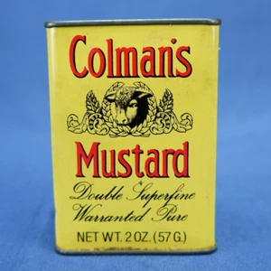 Lata de mostaza Colman's vintage 2 OZ Amarillo con tapa de metal ovalada MCM - Imagen 1 de 9