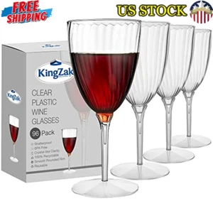 Premium Disposable Wine Glasses 8oz Clear Plastic Cups 96 Count Party Event New - Picture 1 of 7