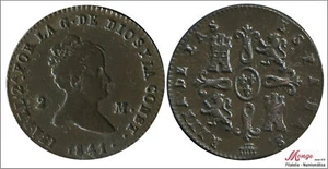 España - Isabel II 2 Maravedis 1841 Segovia Cu MBC 45 - Picture 1 of 1