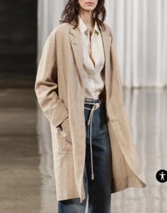 ZARA 100% LINEN TOP TRENCH COAT ZW Collection Beige Size M-L New NWT Blogger Fav - Picture 1 of 15