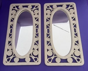 2 Vintage Dart Wall Mirrors Faux Rattan Cane Wicker Oval USA MCM 18x10 SALE! - Picture 1 of 4