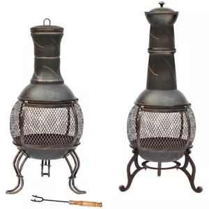 More details for steel chiminea fire pit outdoor garden patio heater bbq new by home discount