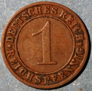 Germany Weimar Republic 1 Reichspfennig 1927 F KM# 37 - Picture 1 of 2