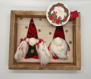Gnomi di Natale da Appendere a Parete Paillettes Tela Arte Cornice Legno 8,5 x 7 - Foto 1 di 10