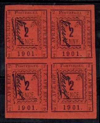 TRANSVAAL Pietersburg 1901 Bloco de 4 SG 7d, 7h e 7i 3 VARIEDADES RARAS MOG XF - Imagem 1 de 2