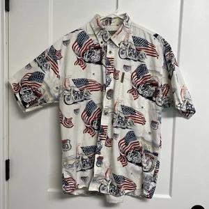 VTG North River Outfitters Men's MOTORCYCLE USA FLAG HIGHWAY Shirt Size L - Picture 1 of 8