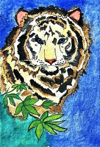 Tiger portrait, colorful tiger with original watercolor painting, original tiger - Picture 1 of 9