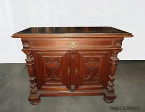 Antique Black Marble Top French Victorian Ornate Sideboard Cabinet Entry Table - Picture 1 of 12