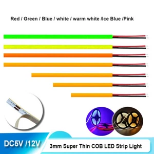 5V 12V COB LED strip light Thin 3mm wide Flexible LED Tape Light For Car Home - Picture 1 of 11
