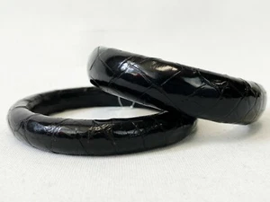 NEW BOTTEGA VENETA Luxurious Crocodile Bracelet Bangle Italy Black Unique RARE - Picture 1 of 16