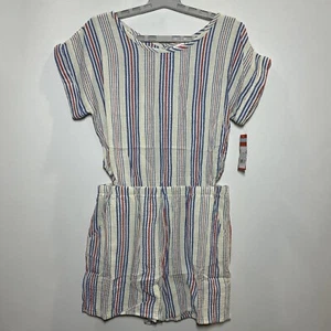 Girls' Short Sleeve Striped Cut Out Romper - Cat & Jack Soft Cream XXL (16/18) - Picture 1 of 3