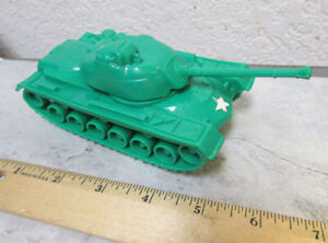 Green US Army plastic tank, fun kids toy collectible, turret moves, 5.25 inch