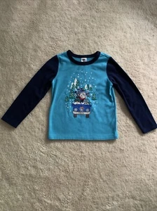 Lands End Kids Winter Fleece Top Size 8 Light Blue Navy Blue Gnome Holiday Xmas - Picture 1 of 4