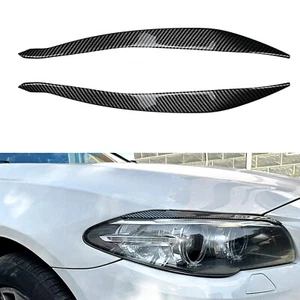 2x Carbon Fiber Look Headlight Eeylid Cover Trim For BMW F10 F11 2015-2017 2016 - Picture 1 of 12