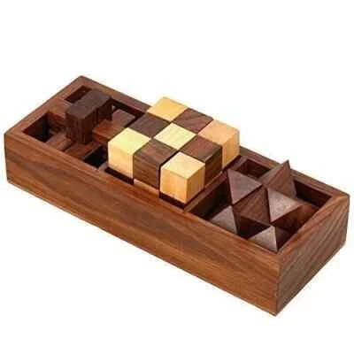 Handmade Wooden 3D Puzzles Game - 3 in one | Soma Cube | Interlock Block Puzzle - Image 1 of 3