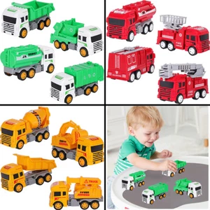 4PCS/Set Construction Car/Fire Engine/Garbage Truck Toy Pull Back Kid Child Gift - Picture 1 of 25