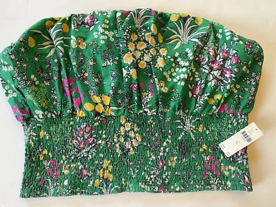 Anthropologie Maeve Green Floral Smocked Top sz XL Strapless Halter NO STRAP - Image 1 of 4
