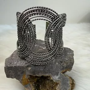Circle Cuff Bracelet Geometric Boho Statement Silver Tone - Picture 1 of 7
