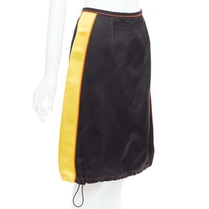 PRADA 2016 100% silk black yellow colorblocked drawstring hem skirt IT38 XS - Picture 1 of 9