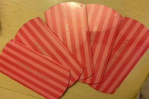 VICTORIA'S SECRET Logo PINK Striped Rounded Edge Cardboard Small Gift Box Lot x5 - Picture 1 of 4