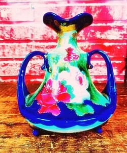 ANTIQUE Art Nouveau NIPPON unmarked HAND PAINTED VASE, ROSES & GOLD W/Handles - Picture 1 of 9