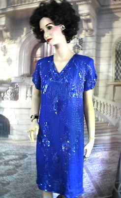 Vestido Lillie Rubí Azul Real Seda Cuentas Talla 8 Cóctel Formal Nuevo sin Etiquetas Foto 1 de 4