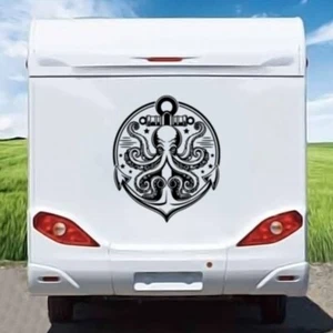 PEGATINAS AUTOCARAVANA CÁMPER FURGONETA CARAVANA CALCOMANÍA BRÚJULA MONTAÑAS pulpo pequeño - Imagen 1 de 4