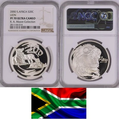 2000 SOUTH AFRICA SILVER  PROOF LION ngc PF 70  20C 20 CENTS  1 OZ SILVER OUNCE - Image 1 of 3