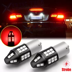 7506 1156 LED Flash Strobe Brake Stop Light Bulbs for Audi BMW VW Mercedes RED - Picture 1 of 16