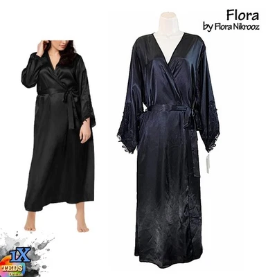 NUEVO CON ETIQUETAS Flora by Flora Nikrooz 1X Talla Grande Stella Bata Larga Negra T80236X $70 Foto 1 de 4