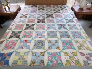 Vintage Hand Pieced & Quilted feed Sack Novelty Prints IMPROVED NINE PATCH Quilt - Picture 1 of 24