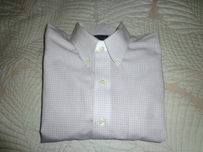 Jos. A. Coleccionar viajero bancario. Camisa de vestir manga larga talla M blanca/marrón a cuadros Foto 1 de 4