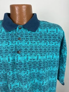 Polo Geométrico Vintage Años 90 Hombres XL Suroeste Azteca Tribal Santa Fe Express - Imagen 1 de 18