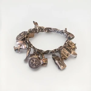 Vintage Monet 17 Charm Bracelet Double Chain 5 S/S PCs World Travel - Picture 1 of 21