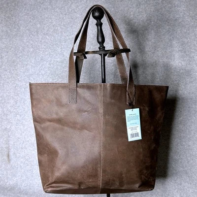 New Genuine Leather Tote Bag Chocolate Brown Classic Shopping Handbag Purse - Image 1 of 4