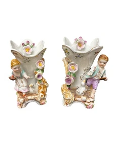 Vintage unmarkiert Ucagco viktorianisches Mädchen und Junge mit Enten - Bild 1 von 15