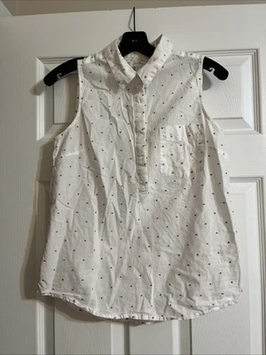 Camisa para mujer Coral Bay con lunares blancos y rosas sin mangas cuello abotonado talla S Foto 1 de 3