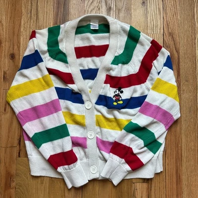 Disney 100 Mickey Mouse Sweater Oversized Colorful Striped Cardigan Women’s XL - Image 1 of 4
