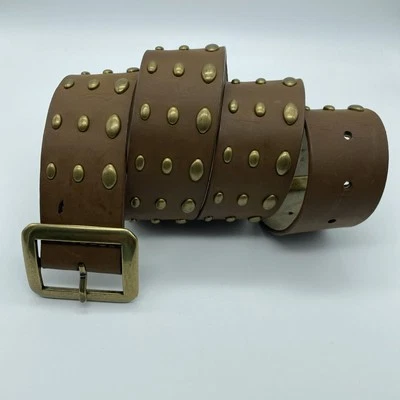 Cinturón de cuero genuino marrón tostado Nine West con tachuelas doradas para mujer talla M 329006 Foto 1 de 4