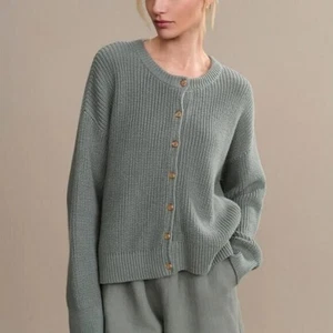 Jenni Kayne Cotton Hayes Crewneck Cardigan Sweater Sea Salt Muted Green Size M - Picture 1 of 7