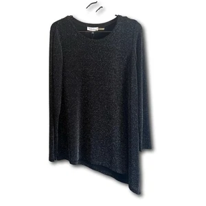Calvin Klein Asymmetrical Metallic Top Long Sleeve Black Woman’s Size Medium NWT - Picture 1 of 14
