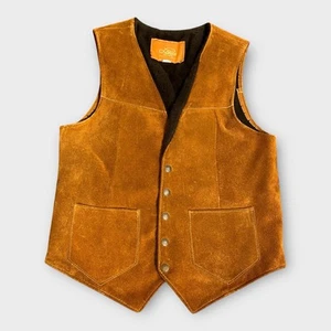 Chaleco de Cuero Lariat Para Hombre 38 Marrón Gamuza EE. UU. Forrado de Piel Nativo Occidental De Colección - Imagen 1 de 15