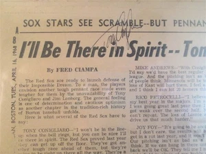 Tony Conigliaro signierte PSA/DNA Zeitung 1968 Eröffnungstag Boston Red Sox Ex 1/1 - Bild 1 von 3